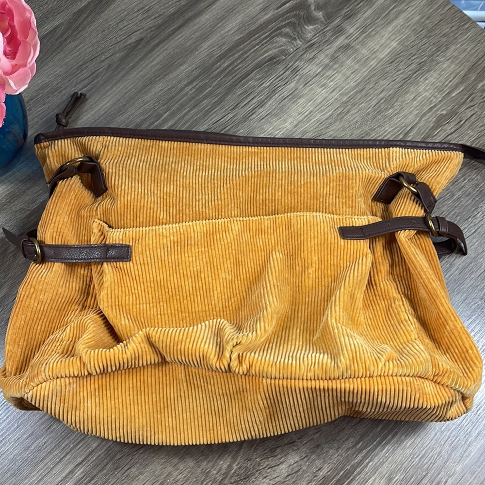 Mossimo Camel Corduroy and Brown Faux Leather Trim Hobo Bag